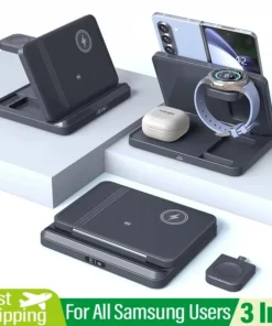 Samsung 3-in-1 Wireless Charger Stand - Fast Charging Dock for Galaxy Devices, Compatible with Galaxy Watch and Buds