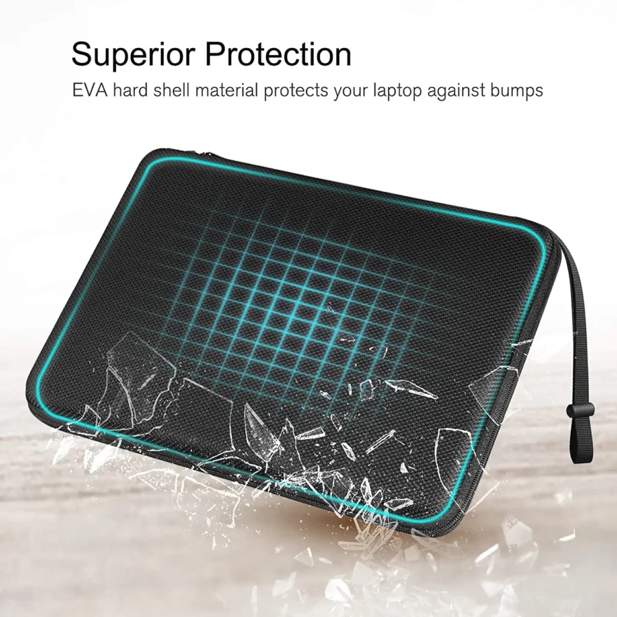Laptop Sleeve Bag for 13-15.6 Inch Laptops - Waterproof Shockproof Case with Straps, Black - Image 3