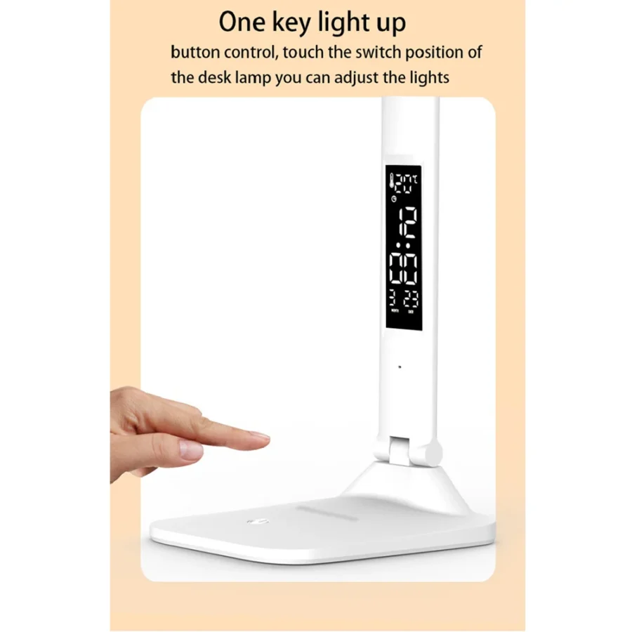 Folding Table Lamp USB Reading Touch Dimmable Eye Protection With Alarm Clock Thermometer LED Desk Lamp USB Charge Night Light - Image 3