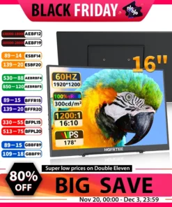 HGFRTEE 16-Inch Portable FHD Monitor - 100% sRGB, Eye Care, VESA Compatible External Screen for PC and Mac