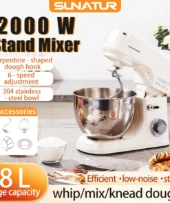 SUNATUR 8L 2000W Stand Mixer - Electric Kitchen Blender for Dough and Egg Beating