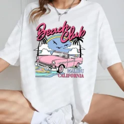 Alternative view of Oversized Summer T-shirt with Beach Club Print for Women Short Sleeve Comfortable Streetwear