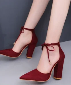 Sexy Pointed Toe Ladies Shoes Square High Heels Lace Up Women Pumps 2025 Wedding Strap Blue Woman Shoes Zapatos Mujer Size 43