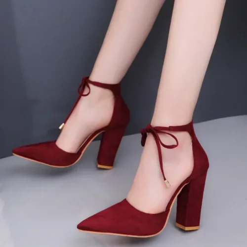 Sexy Pointed Toe Ladies Shoes Square High Heels Lace Up Women Pumps 2025 Wedding Strap Blue Woman Shoes Zapatos Mujer Size 43