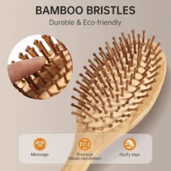 Alternative view of Bamboo Paddle Comb with Air Cushion for Scalp Massage and Anti-Static Tangle Free Use, Ideal for Real Hair Wigs