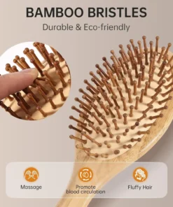 Alternative view of Natural bamboo paddle comb air cushion comb scalp massage anti-static tangle free comb,Special for real hair wigs