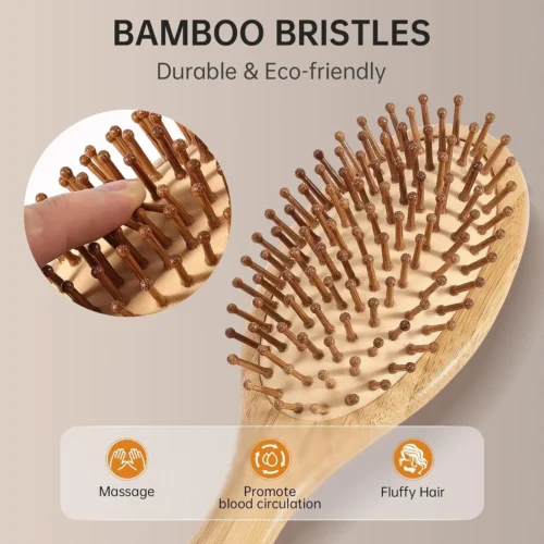 Alternative view of Natural bamboo paddle comb air cushion comb scalp massage anti-static tangle free comb,Special for real hair wigs
