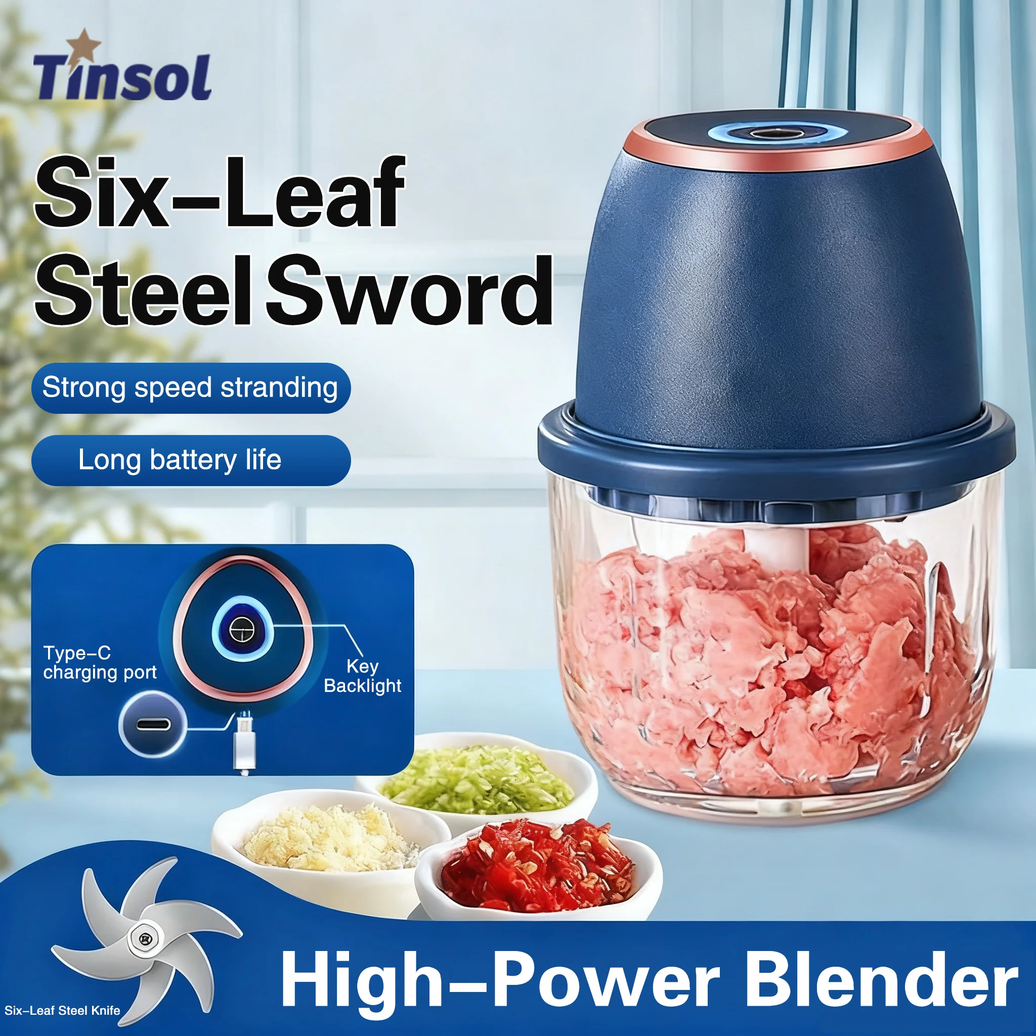 TINSOL 350ml Electric Meat Grinder and Vegetable Slicer Blender