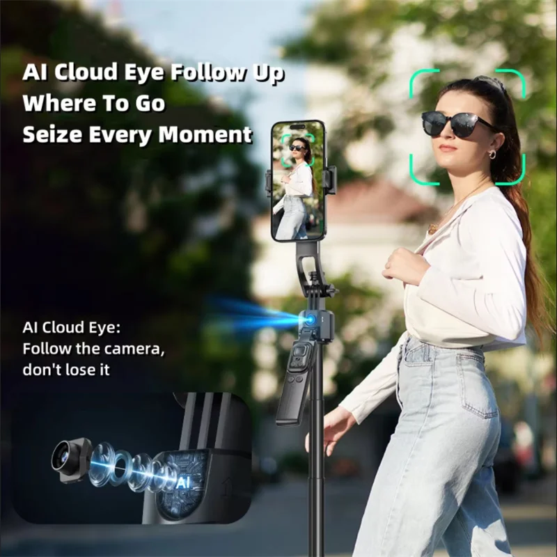5 in 1 Selfie Stick Gimbal Stabilizer For Smartphone With Bluetooth Remote Intelligent AI Follow-Up Anti Shake Pan Tilt Tripod - Image 3