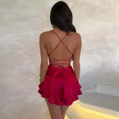 Alternative view of Cowl Neck Backless Jumpsuit - Summer Satin Short Romper for Women