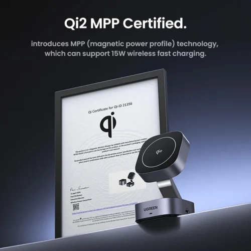 Alternative view of UGREEN Qi2 15W Magnetic Wireless Charger Stand 2-in-1 Charging Stand For iPhone 16 17 Pro Max/AirPods For MagSafe Fast Charger