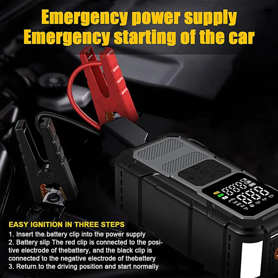 Car Emergency Jump Starter With Air Compressor Fast Charging Car Battery Power Pack With Jump Starter Cables - Image 4