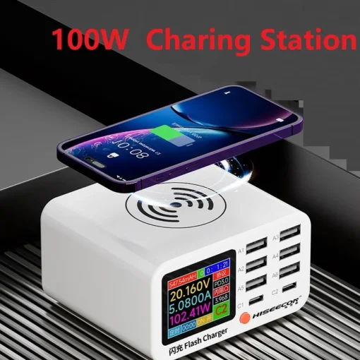 8-Port USB Hub Charging Station with 100W Wireless Charging for MacBook Pro, Air, DELL, iPad, and Samsung Galaxy - Image 5