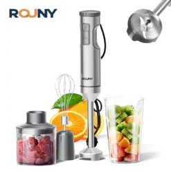 Stainless Steel Hand Blender with 1000W Power, Mixing Beaker, Processor, and Whisk