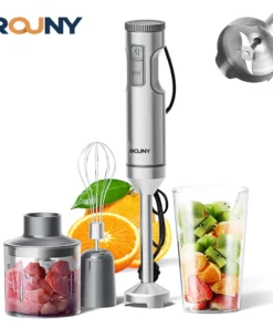 Powerful 1000W Stainless Steel Hand Blender with Mixing Beaker, Processor, and Whisk
