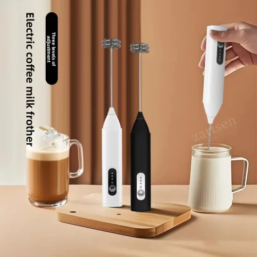 Electric Handheld Milk Frother and Egg Beater – Portable 3-Speed USB Blender for Coffee and Food Mixing