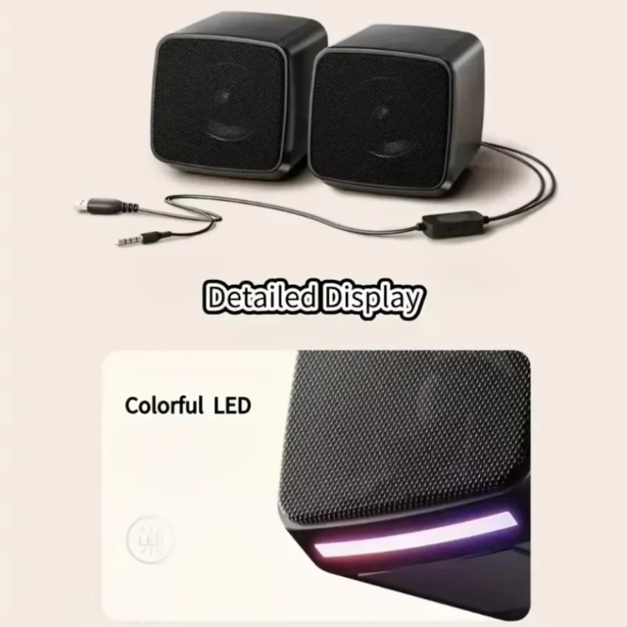 USB-Powered Mini Stereo Speakers with LED Lights for Computer and Laptop - Image 5