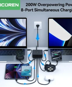 Alternative view of Rocoren 200W Multiple 8 Ports USB Type C High Speed Charger Desktop PD Fast Charging Power Station For iPhone 15 Pro Max Samsung