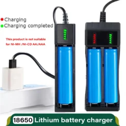 Dual 18650 Battery Charger with USB Rechargeable Ports for 18650, 14500, and 16340 Batteries