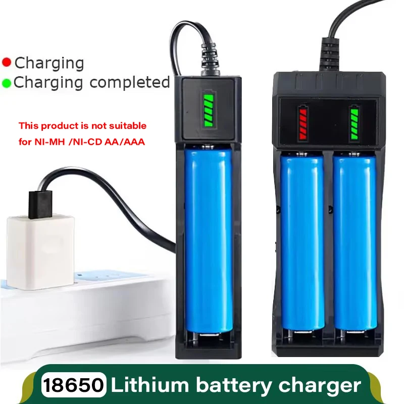 Dual 18650 Battery Charger with USB Rechargeable Ports for 18650, 14500, and 16340 Batteries