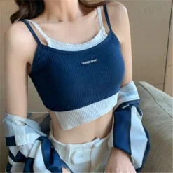 Alternative view of Cropped Patchwork Two-Piece Top with Backless Design for Women in Summer Streetwear Fashion