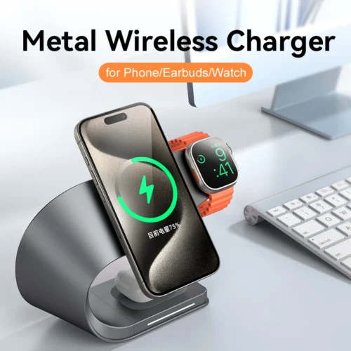 Alternative view of 4-in-1 Wireless Charger Stand - 15W Fast Charging for iPhone, AirPods, and Apple Watch
