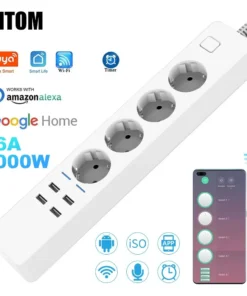 Smart Power Strip Wifi 4 EU Outlets Plug 4 USB Charging Port Timing App Voice Control Work with Alexa Google Home Assistant