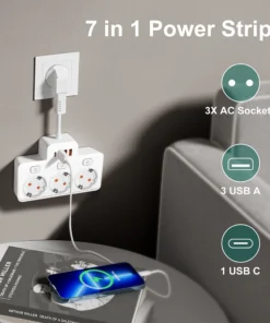 Alternative view of EU AC Plug Power Strip Wall Mounted Independent Switch Multitap Socket Network Filter With USB Charging Network Filter Adapter