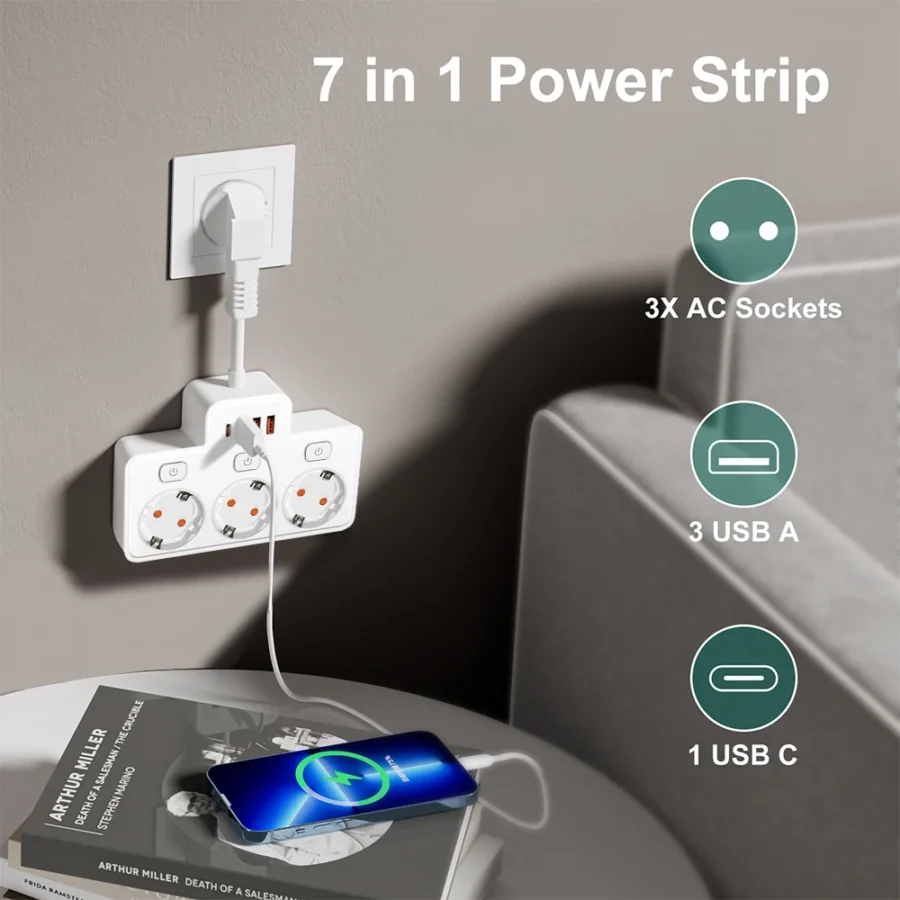 EU AC Plug Power Strip Wall Mounted Independent Switch Multitap Socket Network Filter With USB Charging Network Filter Adapter - Image 2