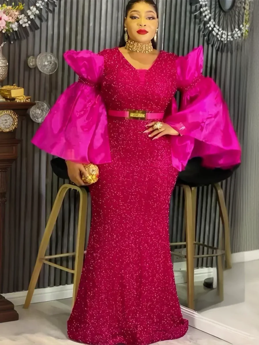 Plus Size African Dashiki Dress - Elegant Sequin Maxi Gown for Weddings - Image 3