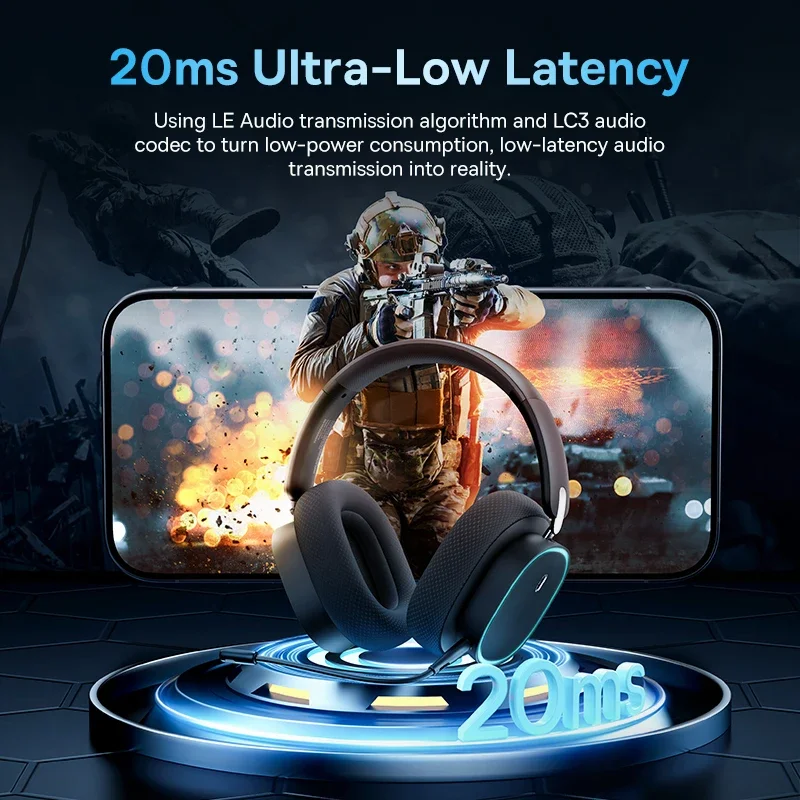 Baseus GH02 Wireless Gaming Headphones with Microphone - Bluetooth 5.3, 40mm Drivers, RGB Lights, Over-Ear Design - Image 3