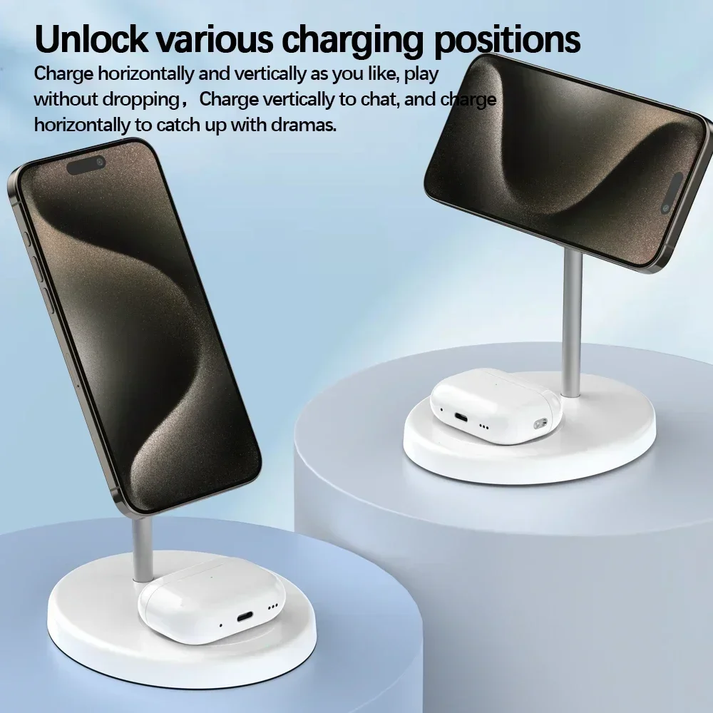 30W Magnetic 2 in 1 Wireless Charger Stand with Fast Charging for iPhone 15 14 13 12 Pro Max and AirPods Pro - Image 6