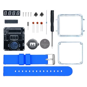 DIY Electronic Watch Kit with LED Digital Tube Display in Transparent Case for Creative Soldering Projects - Blue