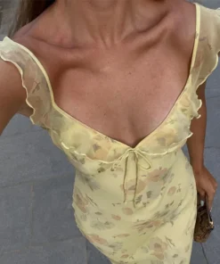 Alternative view of Cryptographic Floral Print Plunge Maxi Dress - Backless Summer Beachwear