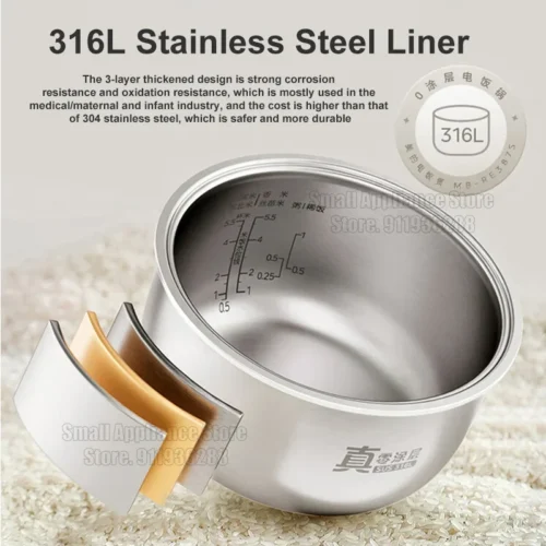 Alternative view of Midea 3L Stainless Steel Rice Cooker with 24-Hour Timer and Steam Function