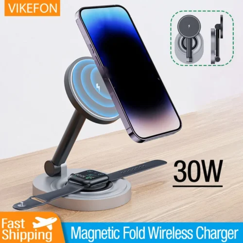 Magnetic 2 In 1 Wireless Charger Stand Pad Fast Charging Station Dock For iPhone 15 14 13 12 Pro Max Apple Watch 8 7 6 Airpods