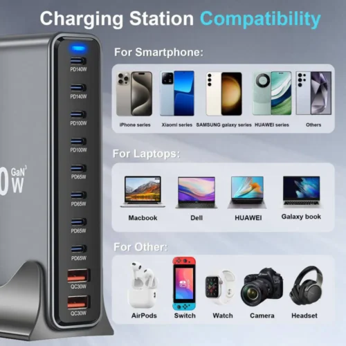 Alternative view of 800W GaN Charger 10-Port USB C PD3.1 Fast Charging Station for iPhone 16/15 Samsung MacBook