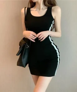 Summer Women's Casual Sheath Dress, Spaghetti Strap Sleeveless Slim Fit