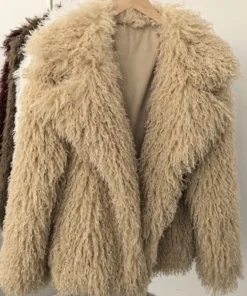 Aynaray Women's Thick Faux Fur Winter Jacket – Khaki, Long Sleeve, Warm Outwear