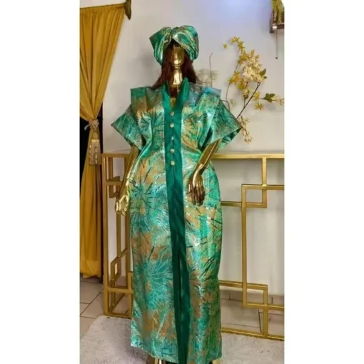 Dashiki African Maxi Dress for Women - Short Sleeve V-Neck with Autumn Style - Image 3