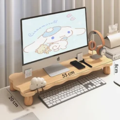 Bamboo Desktop Organizer with Ergonomic Design for Gaming Monitors and Computer Stands