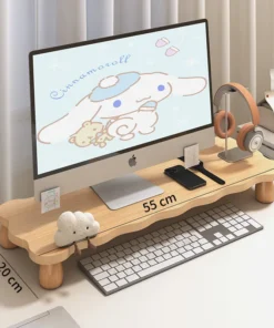 Wooden Computer Stand Riser Desktop Organizer Shelves Bamboo Shelf Gaming Monitor Desk Risers Sturdy Ergonomic Design Modern