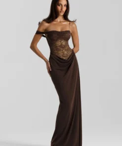 Mozision One Shoulder Lace Maxi Dress - Women's Backless Evening Gown