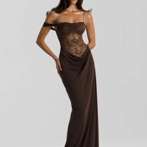 Mozision One Shoulder Lace Maxi Dress - Women's Backless Evening Gown
