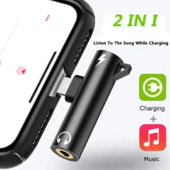 2 IN 1 Audio Headphone Charging Adapter Splitter for iPhone XR XS 11 12 13 with 3.5mm Jack to AUX Cable