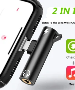 2 IN 1 Audio Headphone Charging Dual Adapter Splitter For iPhone XR XS 13 12 11 For 3.5mm Jack to Earphone AUX Cable Not type-c