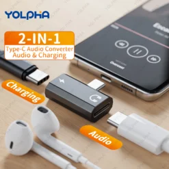 2 In 1 USB C to Type-C Adapter for Mobile Phone Charging and Earphone Splitting for Xiaomi, Huawei, iPhone 15, and iPhone 16