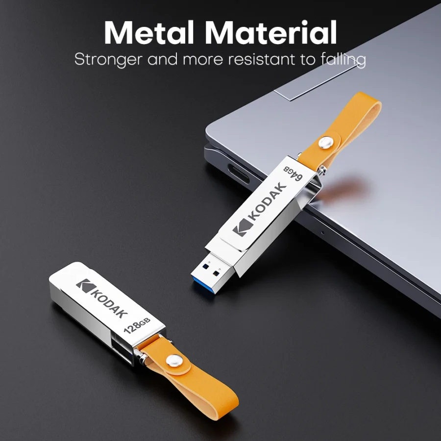Kodak USB 3.1 Flash Drive - 64GB, 128GB, 256GB, 512GB, 120MB/s Read Speed, Metal Body with Leather Band - Image 2
