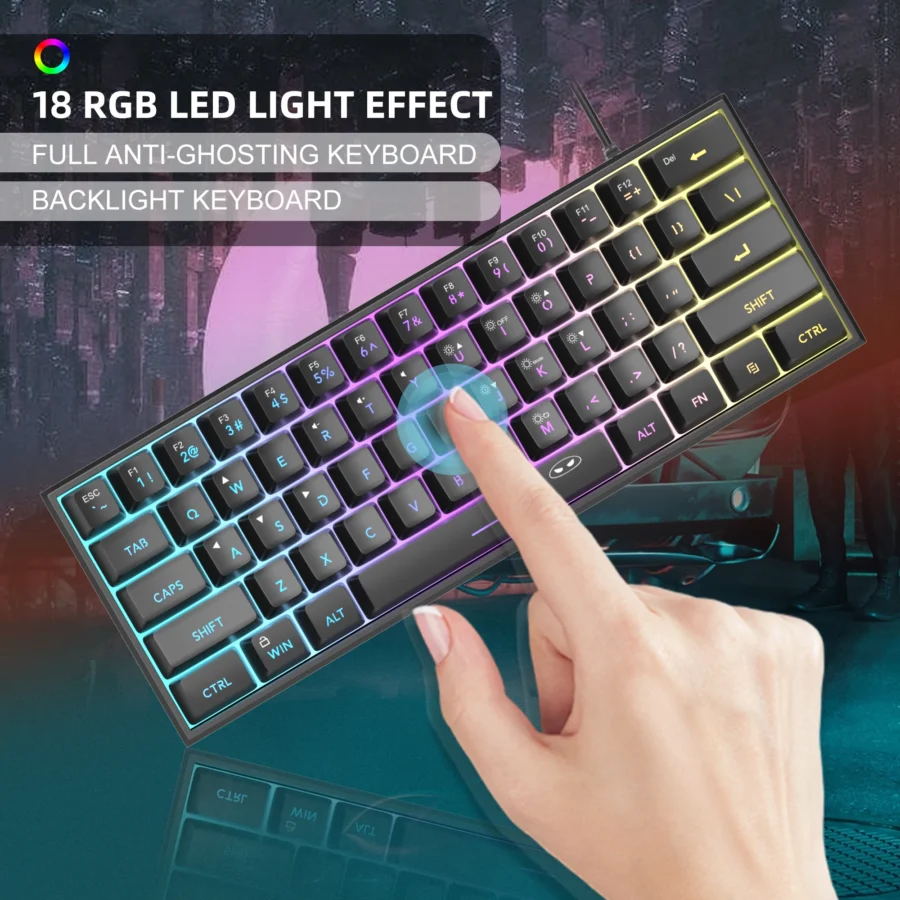 MageGee Mini 60% Gaming Keyboard, RGB Backlit 61 Key Ultra-Compact Keyboard, TS91 Ergonomic Waterproof Mechanical Feeling Office - Image 2