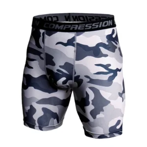 Compression Shorts with 3D Camouflage Print for Male Bodybuilders and Athletes - Camo Gray, M(50-60kg)